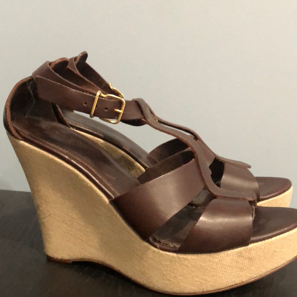 Brown leather wedge
